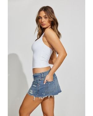 Garage Denim Cut Off A-Line Skort - White