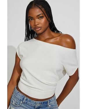 Garage Romi Asymmetric Cinched Waist Sweater - White