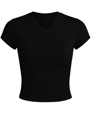 Garage Sleek High V-Neck Short Sleeve Top - Black