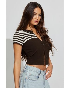 Garage Cropped Button Up Top - Black