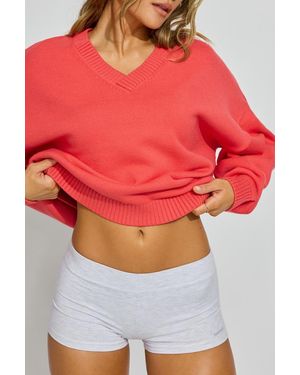 Garage V-Neck Oversized Sweater - Red