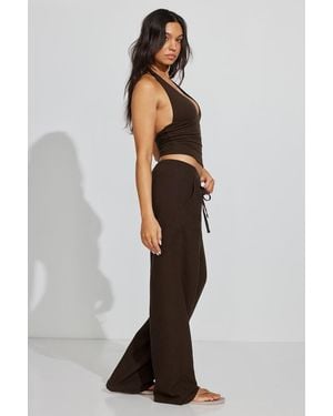 Garage Linen Ribbed Waistband Pull-On Trousers - Brown