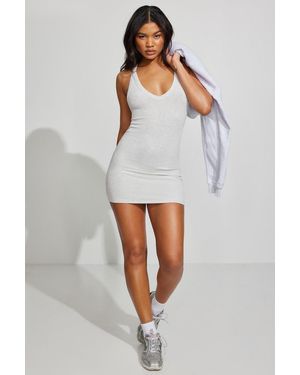 Garage V-Neck Ribbed Mini Dress - White