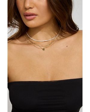 Garage Set Of 4 Heart & Pearls Necklaces - Gray