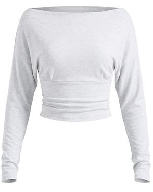 Garage Asymmetric Snatched Waist Long Sleeve Top - White