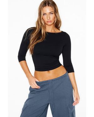 Garage Sleek 3/4 Sleeve Boatneck Top - Blue