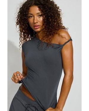 Garage Asymmetric Twisted Short Sleeve Top - Multicolor