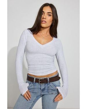 Garage Serene Deep V-Neck Long Sleeve Top - White
