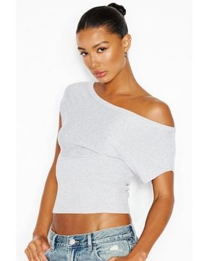 Garage Off Shoulder Short Sleeve Cinch Waist Top - White