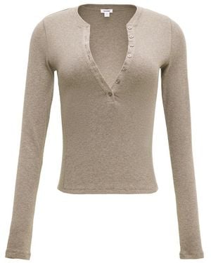 Garage Snatchrib Crewneck Henley Long Sleeve Top - Brown