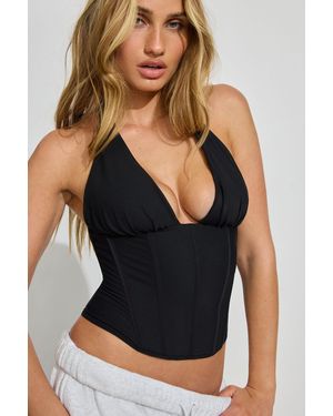 Garage Plunge Halter Mesh Corset Top - Black