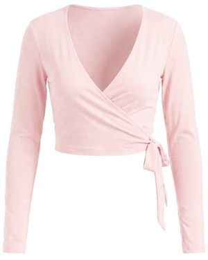Garage Smooth Long Sleeve Wrap Top - Pink