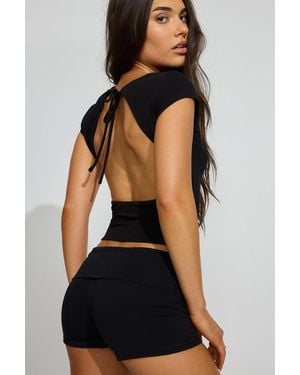 Garage Crew Neck Open Back Short Sleeve Top - Black