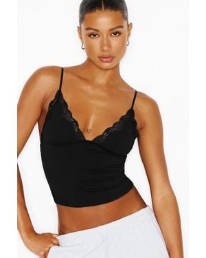 Garage Sleek Plunge Lace Trim Cami Top - Black