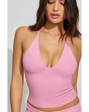Garage Sleek Plunge Halter Top - Pink