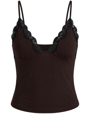 Garage Sleek Plunge Lace Trim Cami Top - Black