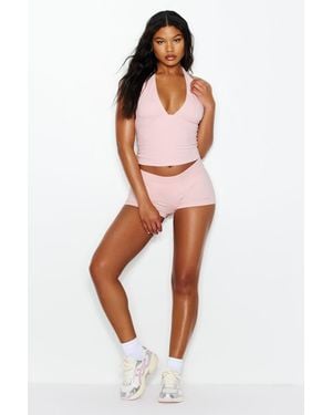 Garage Stretchterry Plunge Halter Top - Pink