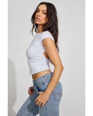 Garage Crew Neck Open Back Short Sleeve Top - Blue