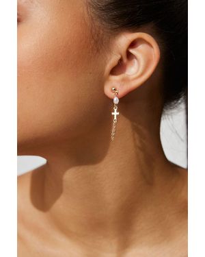 Garage 3-Pack Cross Pearl Loop Hoop Earrings - Brown