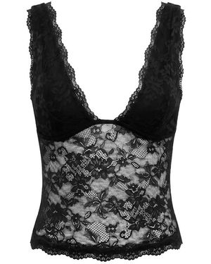Garage Lace Plunge Tank Top - Black