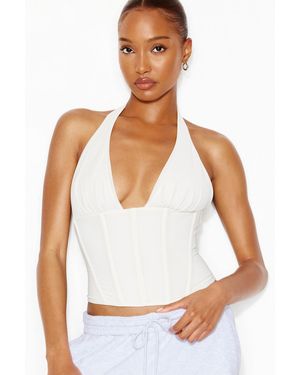 Garage Plunge Halter Mesh Corset Top - White