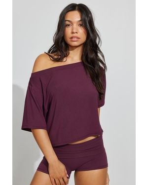 Garage Wide Boat Neck Banded Tee - Purple