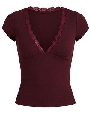 Garage Snatchrib Plunge Lace Trim T-Shirt - Purple