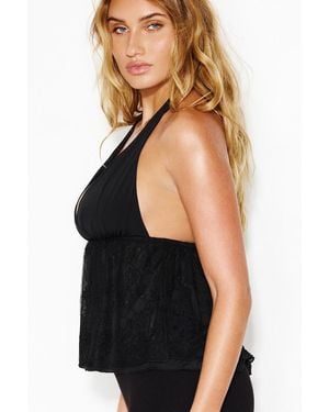 Garage Plunge Mixed Media Flyaway Top - Black
