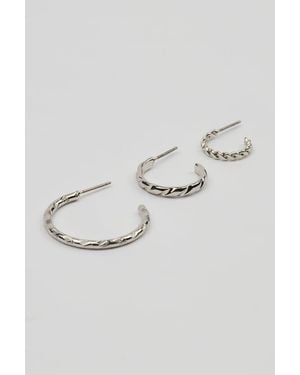 Garage Set Of 3 Textured Open Hoop Earrings - Black
