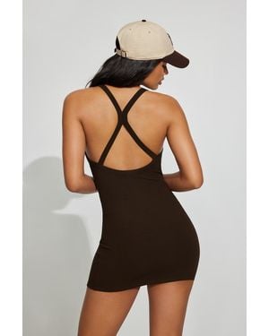 Garage V-Neck Ribbed Mini Dress - Black