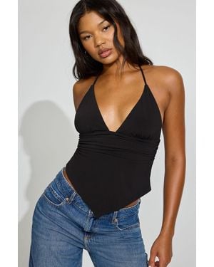 Garage Plunge Halter Hankerchief Top - Blue