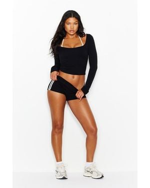 Garage Sleek Open Neck Long Sleeve Top - Black