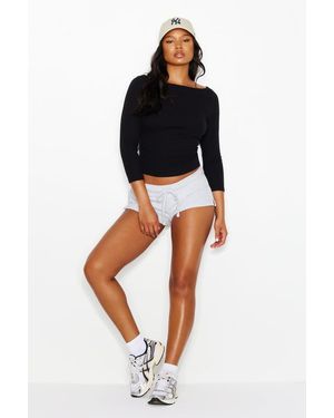 Garage Snatchrib Boatneck 3/4 Sleeve Top - Black