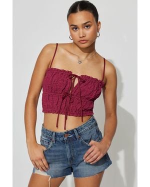 Garage Scrunch Knit Tie Front Cami - Red