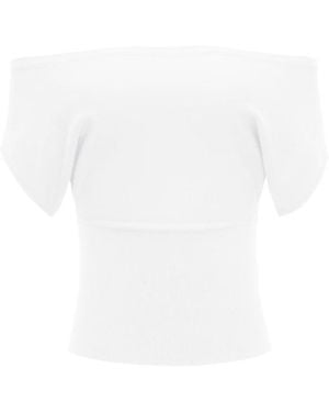 Garage Off Shoulder Short Sleeve Cinch Waist Top - White