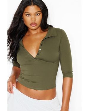 Garage Sleek 3/4 Sleeve Polo Top - Green