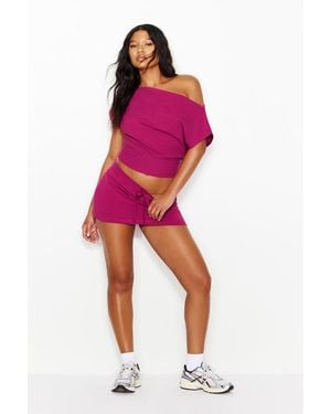 Garage Stretchterry Off Shoulder Top - Pink