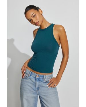 Garage High Neck Cotton Tank Top - Blue