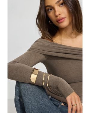 Garage Set Of 3 Convex & Wave Bangles - Brown