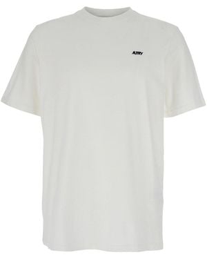 Autry Round Neck T-Shirt With Logo Embroidered On The Front - White