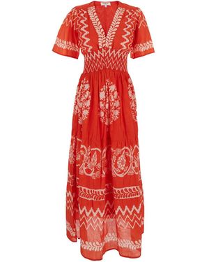 Rene' Derhy Abito Lungo Con Scollo A V E Stampa Grafica All-Over - Rosso