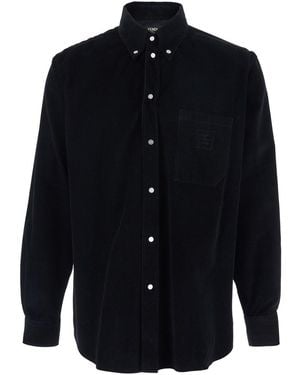Fendi Shirt With Button-Down Collar And Ff Embroidery On The Front - Blue