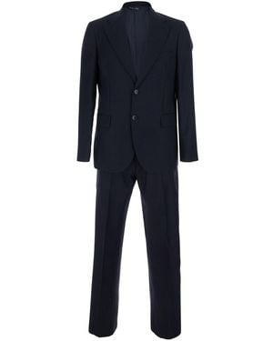 E PO CA Single-Breasted Jacket And Trousers With Piping And Pleats - Blue