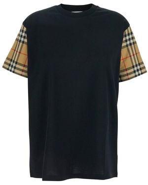 Burberry Net Sustain Checked Poplin-Trimmed Cotton-Jersey T-Shirt - Black