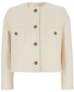 Ba&sh Meredith' Crop Jacket With Round Neck - Natural