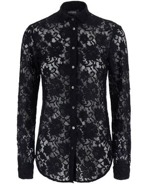 Le Plain Lace Shirt With Collar And Long Sleeves - Black