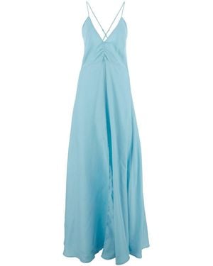 Forte Forte Light Sleeveless Long Dress With Criss-Crossed Spaghetti Straps And Rear Button Closure - Blue