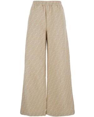 Fendi Pants With Elastic Waist And Wide Leg - Natural