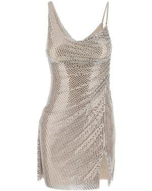 Self-Portrait Mini Dress Sleeveless Draped With Rhinestones A - Gray