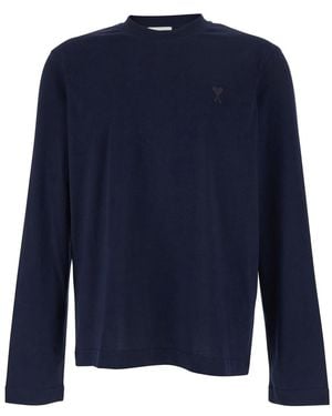 Ami Paris Long-Sleeve T-Shirt With Adc Embroidery On The Front - Blue
